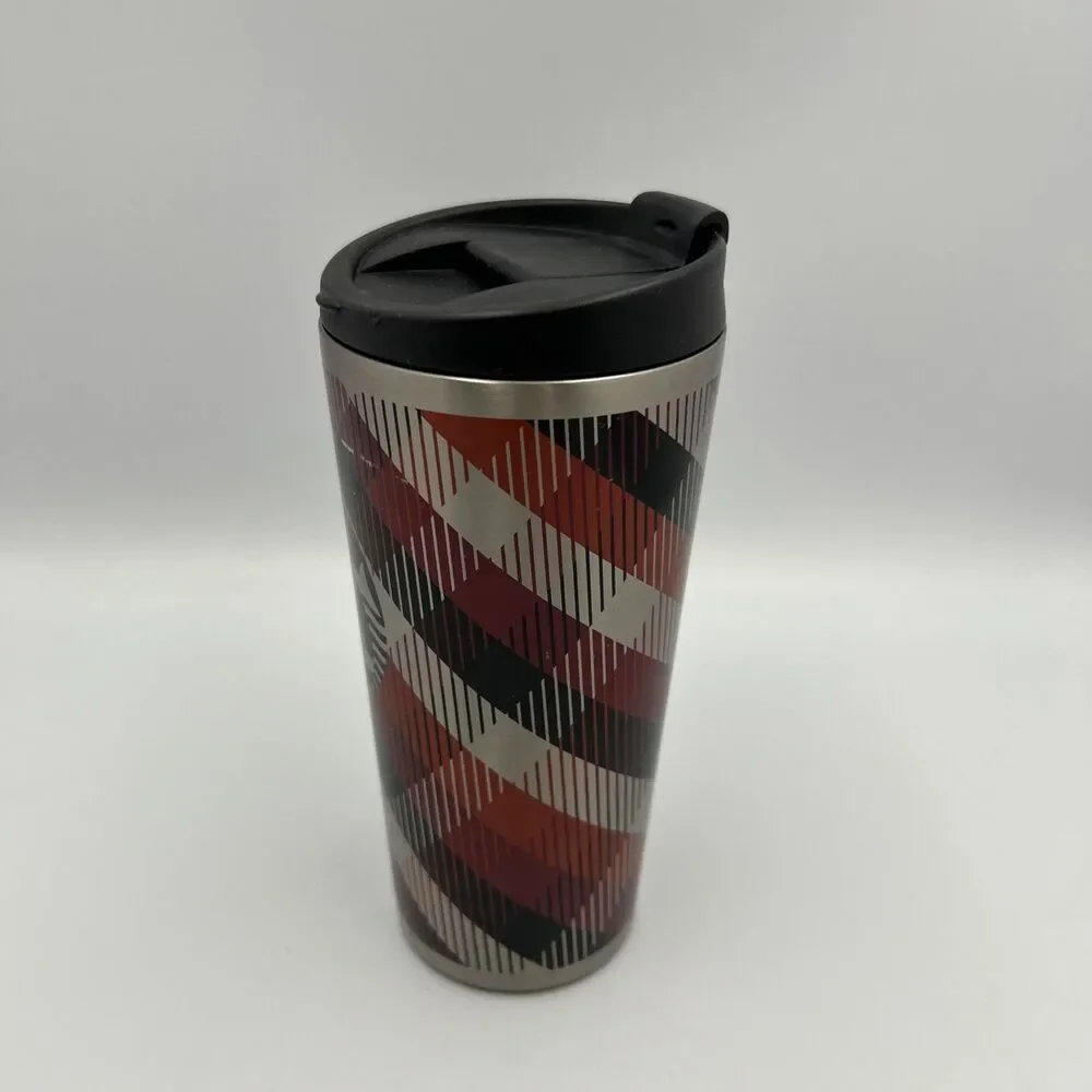 Starbucks 2014 Holiday Chevron Buffalo Plaid Tumbler 16 oz Stainless Steel Mug